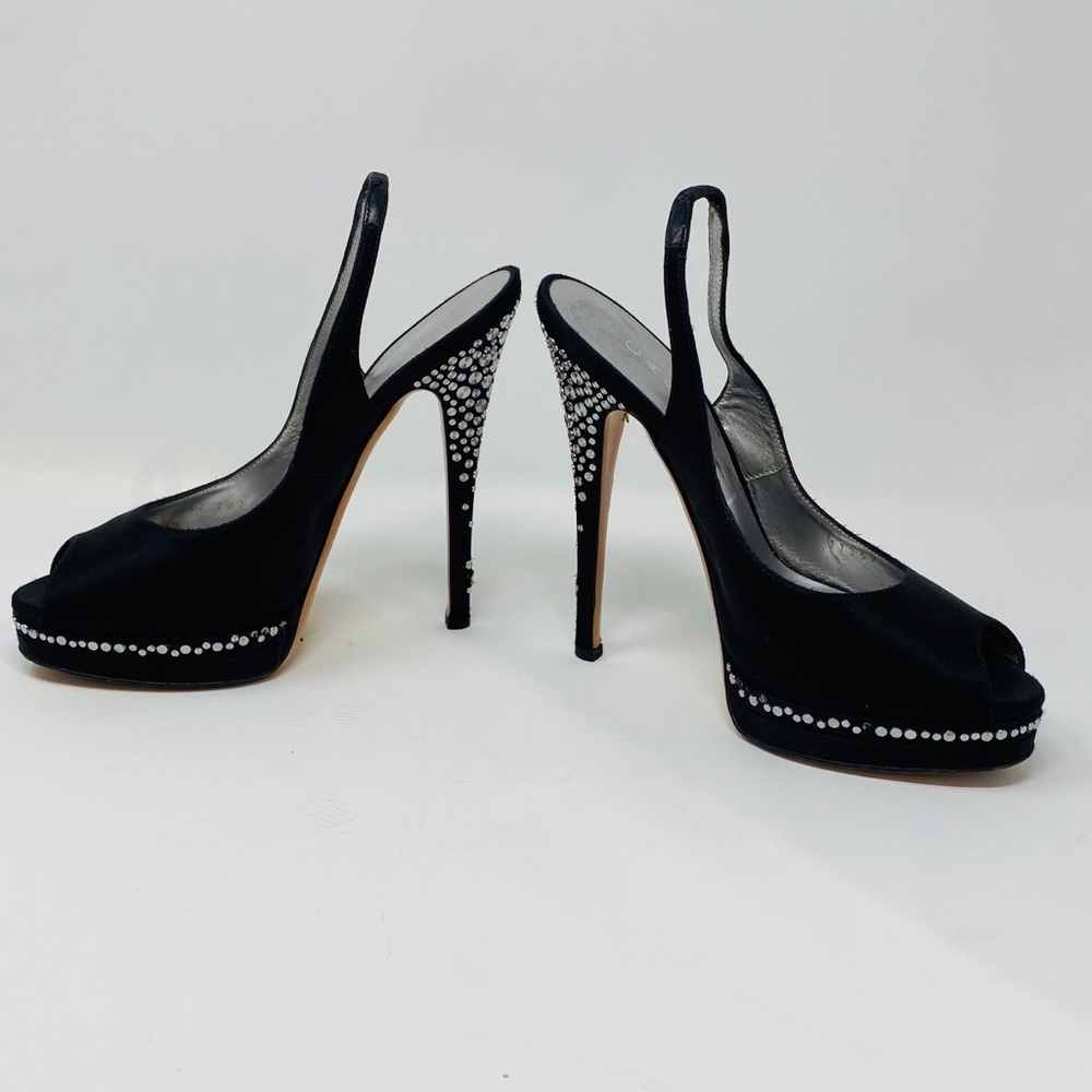 CASADEI**Black Satin Evening Shoes Studs US 6 - Picture 4 of 8
